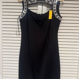 Alexia Admor Black Sleeveless Sheath Dress with Silver Embellishments
